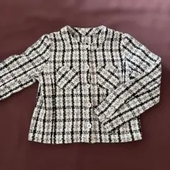 ノーカラーチェックジャケット 長袖