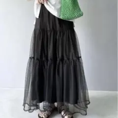 スカート 夏の必需品ふわっと愛らしくチュールレイヤード ティアードロングスカートのサムネイル