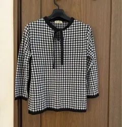 ☆ 未使用品 日本製 千鳥格子 長袖ニット ブラック系 ☆