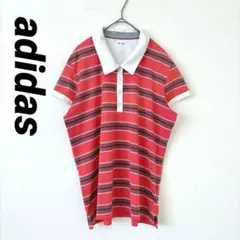 adidas ポロシャツ レッド ボーダー 半袖 赤白 トップス スポーツゴルフ