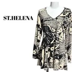 【ST.HELENA】 ボタニカル柄カシュクール風長袖チュニック アイボリー×黒