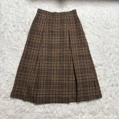 INED プリーツスカート L チェック柄 ウール フランドル ブラウン 可愛い