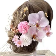 胡蝶蘭 コチョウランと水引き、桜の髪飾り　結婚式や成人式、卒業式、和装、袴に