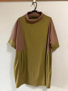 オリーブグリーン・ブラウン 膝丈ワンピース