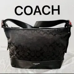 COACH ブラック ショルダーバッグ シグネチャー　ブラック　黒　レザー
