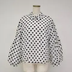 水玉模様 バルーンスリーブブラウス　ドット　ぽわん袖　シアー　襟付きパフスリーブ