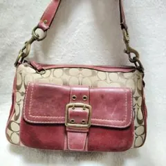 コーチ　ソーホー　ワンショルダーバッグ　シグネチャー　スウェード　レザー　レッド