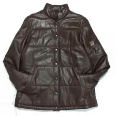【個性派古着】 90s レザージャケット　本革　ハーフ　ハイネック Ｌ　こげ茶