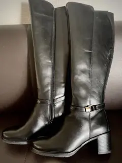 即日翌日発送EVOLブラックレザー黒 ロングブーツ 22.5美脚未使用超軽量今期