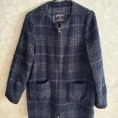 ノーカラーチェックジャケット ネイビー系