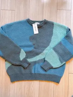 MONO-MART モヘアタッチマーブル柄オーバーサイズクルーネックニットM