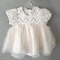 【美品】petit main フラワー刺繍 ベビードレス