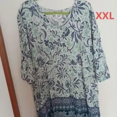 大きいサイズ　blue ginger 花柄 五分袖チュニック XXL