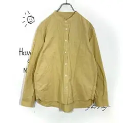 無印良品 バンドカラーシャツ(M)ベージュ コットン シンプル ラウンドヘム