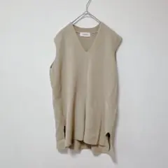 ミラオーエン【F】ニットベスト/Vネック 裾スリット 綿 シンプル レイヤード