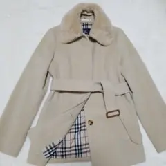 『美品』バーバリー　アンゴラハーフコート　ノバチェック　襟ファー　ベルト　36