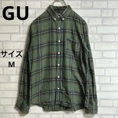 【ジーユーGU】シャツ　チェック柄　グリーン／緑色　ユニセックス　M