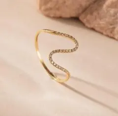 K18YG ダイヤモンド ウェーブ リング 指輪 18k 9号~19号 S字