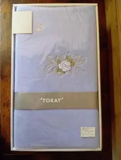 未使用 東レ マイヤーシーツ 140×240cm ブルー 刺繍入り 花柄 箱付