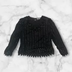 長袖カットソー ビーズ刺繍 ヴィンテージ 黒 モード 個性派 グランジ y2k