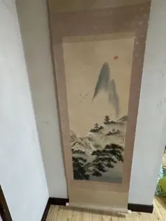 華山 掛け軸 彩色山水(舟) 日本画 山水画 美術品 インテリア 和室 掛軸