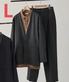 EASENCEパウダーツイル セットアップ ノーカラージャケット＆ワイドパンツ