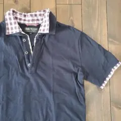 ネイビー ポロシャツ チェック襟　半袖