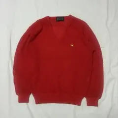 透け感 Vネック ニット セーター レッド メンズ L 日本製 vintage