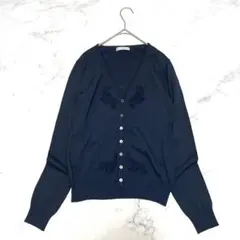 ナラカミーチェ 上品 フラワー刺繍 長袖 カーディガン ネイビー Mサイズのサムネイル