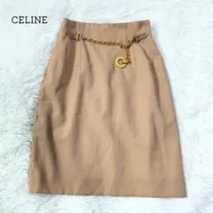 良品✨ セリーヌ タイト スカート ひざ丈 ベージュ サークル ロゴ ゴールドのサムネイル