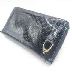 希少✨️グッチ 長財布 ラウンドファスナー GG柄 シマ レザー バンブー
