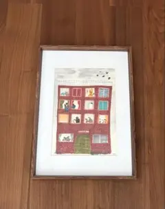 奈良美智ウォールナット木製フレーム 装飾画 イラスト作品 額装品