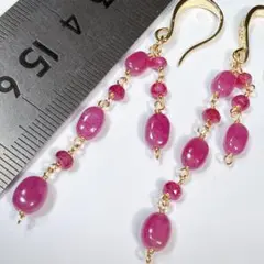 14KGF＊可愛らしいつやつや✨ルビー×宝石質ルビー＊ロングピアスD69