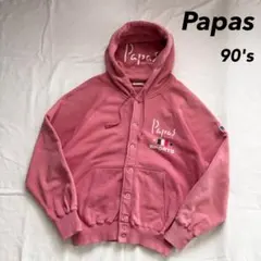 90s Papas ロゴ 両面プリント フルボタン パーカー ピンク
