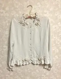 vintage 日本製 昭和レトロ 薔薇 刺繍レース フリル 古着 ブラウス