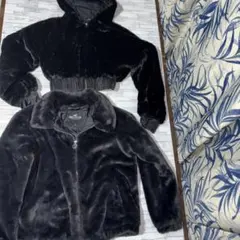 Hollister 黒ファーコート Sサイズとbershkaファーコートセット