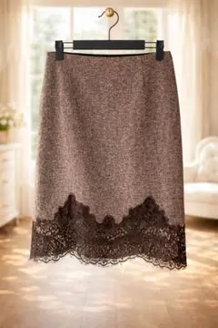 美品 R.E.D VALENTINO レース切替ツイードスカート 40 高級素材