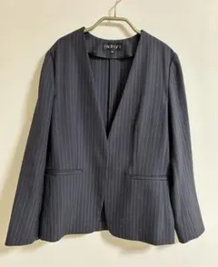 【INDIVI】春夏用ノーカラージャケット（濃紺ストライプ）のサムネイル