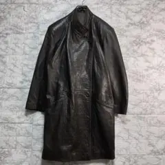 ヴィンテージ　レザーコート　ラムレザー　こげ茶　羊革　ダブルブレスト二列ボタン