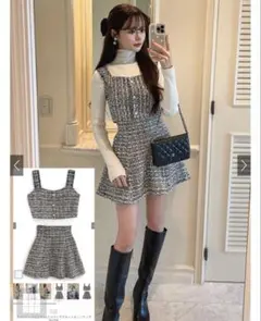未使用✨ラメツイードビスチェ　ミニフレアスカートセットアップ[ta173]