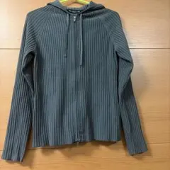GU グレー リブニットパーカー パーカー ニット