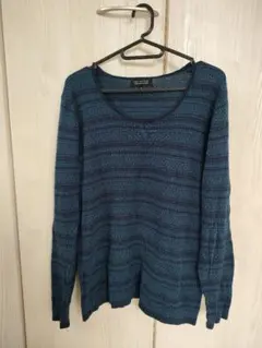 ナノ・ユニバース　メンズ　薄手ボーダーニット　ネイビー　サイズL