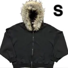 ファーパーカー　黒色　ファージャケット　平成　ファー　fur パーカー　短丈