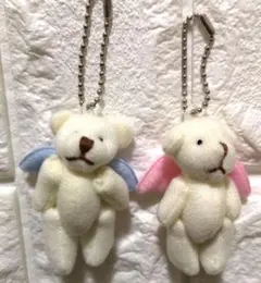 天使の羽付きクマ ぬいぐるみキーホルダー 2個セット