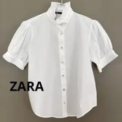ZARA フリルネック パフスリーブ 半袖ブラウス 白 XS
