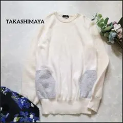 高島屋/タカシマヤ●カシミヤ100%♪サイドポケット配色切り替えデザインニット