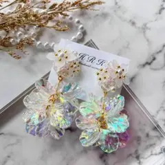 ❁50 オーロラ花びらタッセルのピアス/イヤリング　着物　結婚式　和装　浴衣　夏