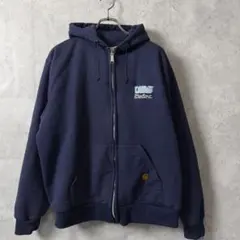 USA製 カーハート ジップパーカー サーマルライナー 企業刺繍 紺 2XL