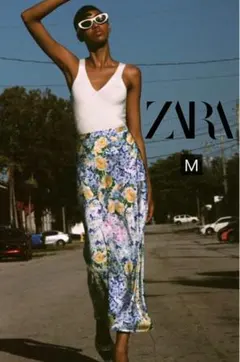 ZARA フラワープリントサテンスカート M