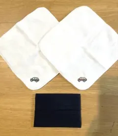 今治製タオルハンカチ2枚15×15cmくるま　お受験お教室用、ティッシュケース付